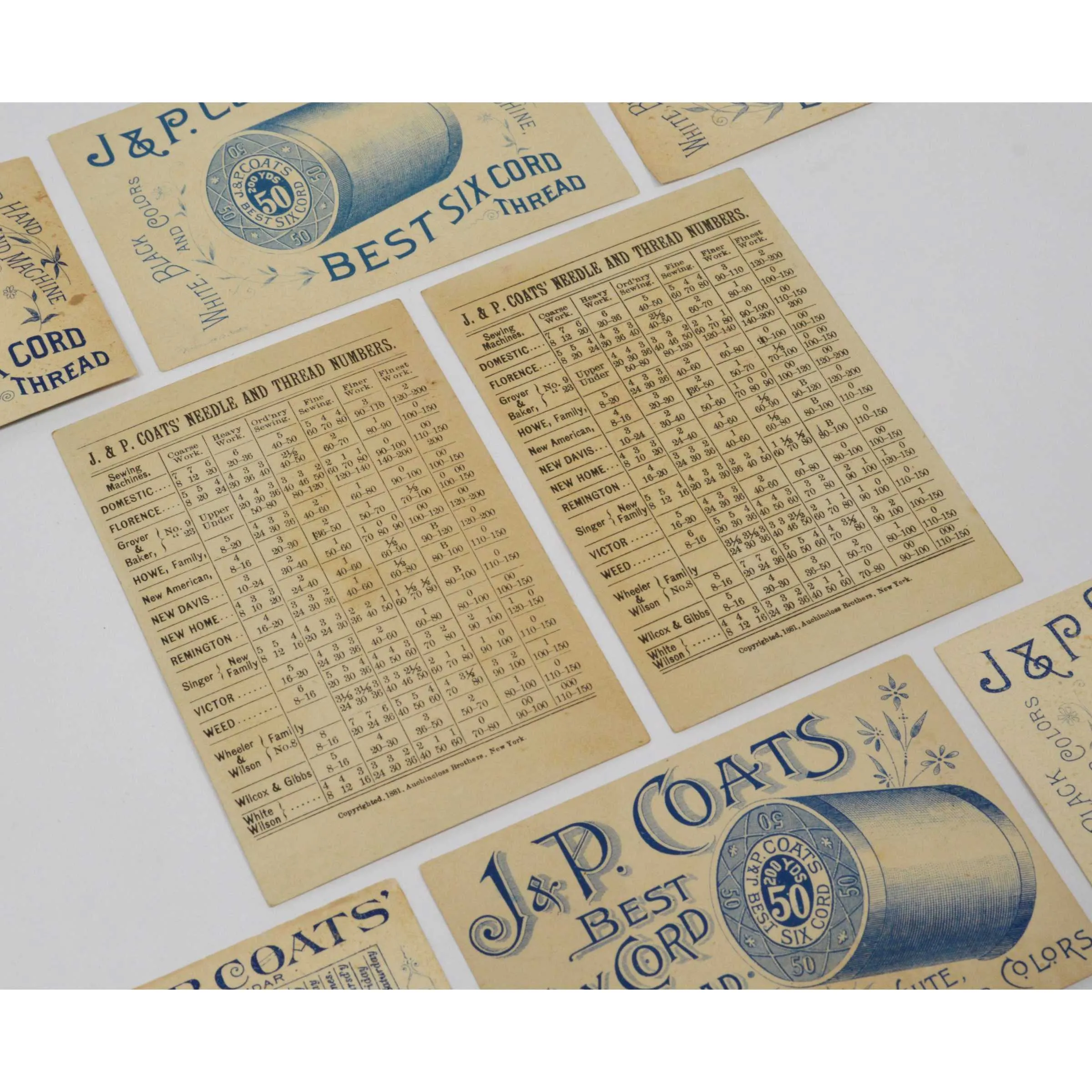Antique Advertising TRADE CARD Lot; 8 "J.P. COATS...THREAD" Cats, Dogs & Monkey