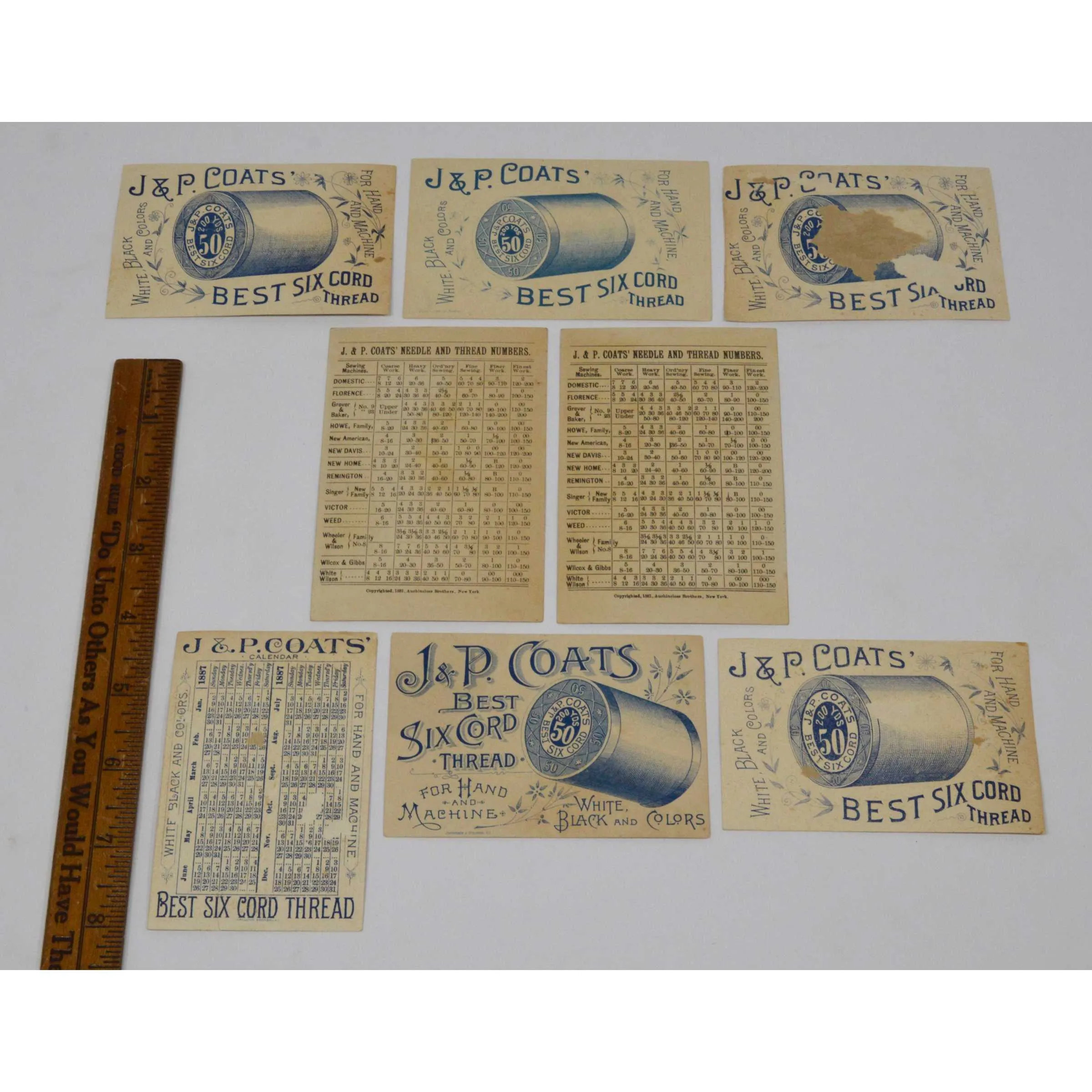Antique Advertising TRADE CARD Lot; 8 "J.P. COATS...THREAD" Cats, Dogs & Monkey