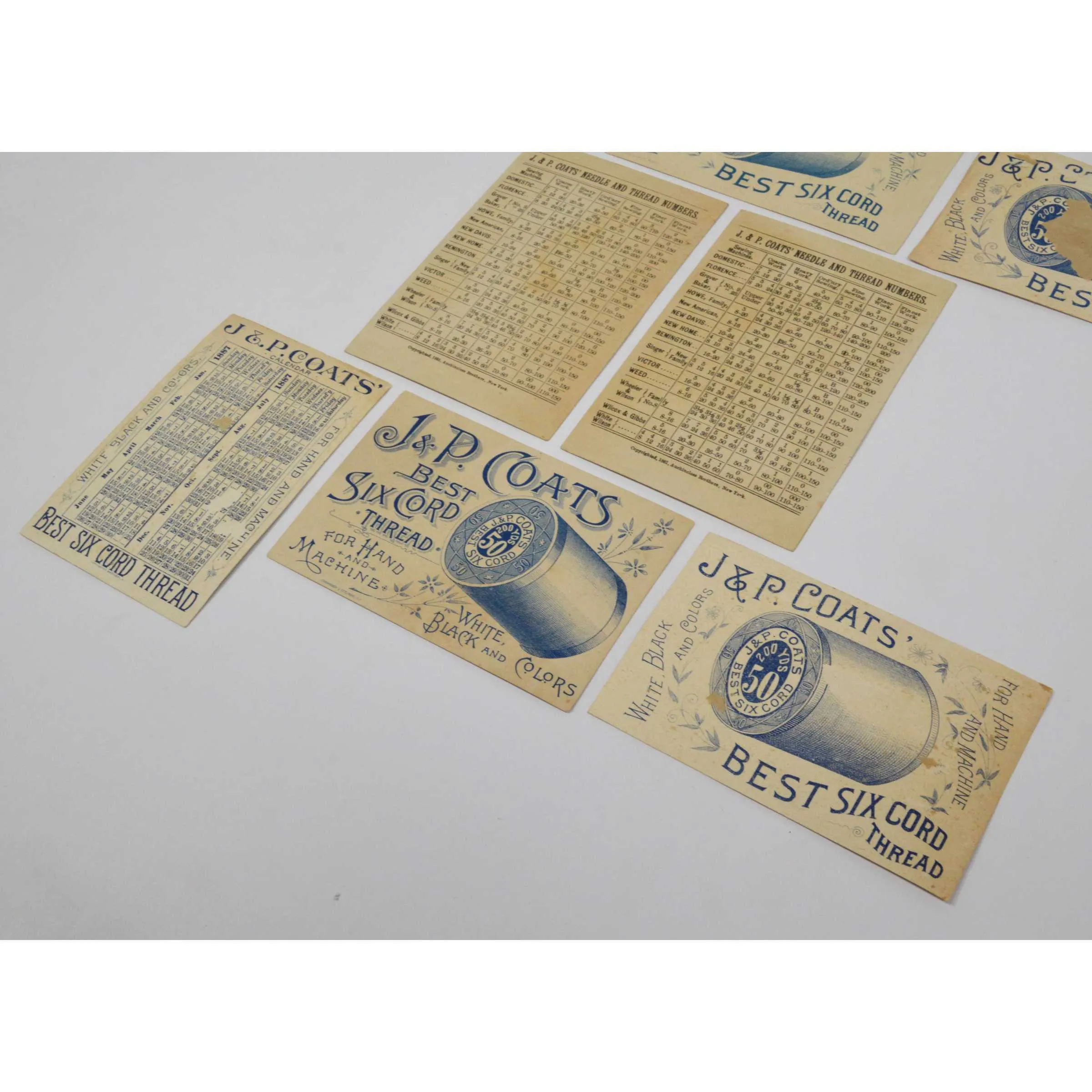 Antique Advertising TRADE CARD Lot; 8 "J.P. COATS...THREAD" Cats, Dogs & Monkey