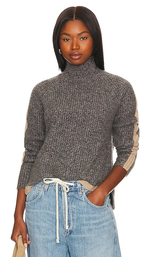 Autumn Cashmere Tipped Mock Neck Sweater in Grey