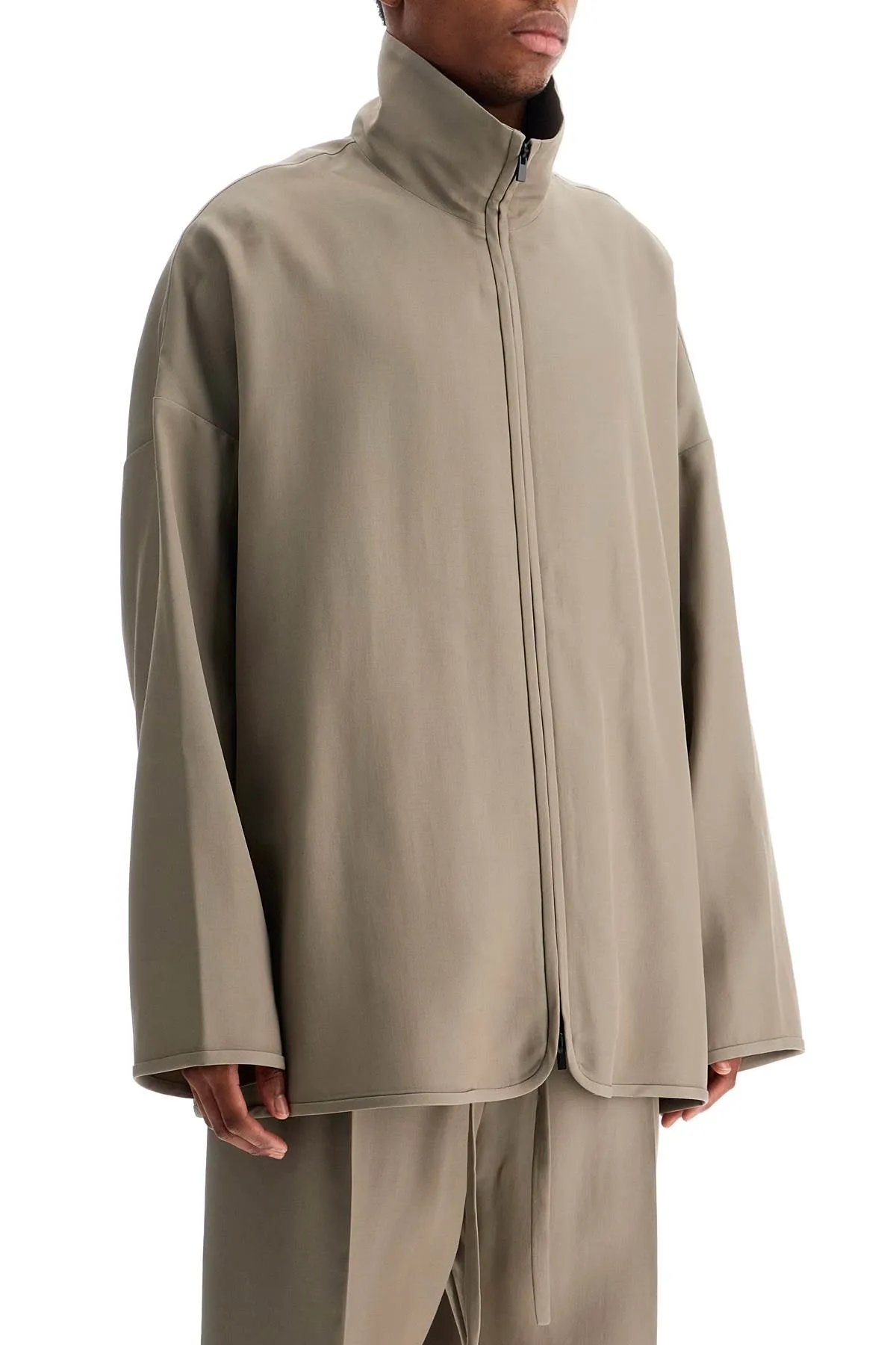 DUSTY BEIGE WOOL JACKET WITH HIGH COLLAR