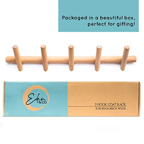 Eden & Co Modern Wall Mounted Coat and Hat Rack 5 Hooks Hanger With Pegs