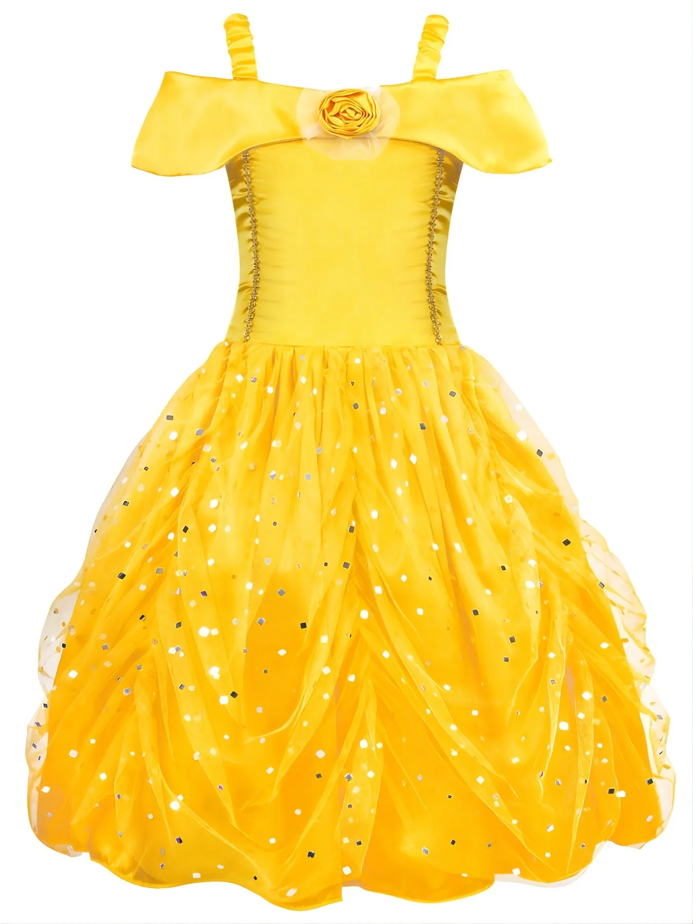 Enchanting Layered Shoulder Princess Dress Set - Complete with Accessories - Perfect for Birthday and Mardi Gras Celebrations