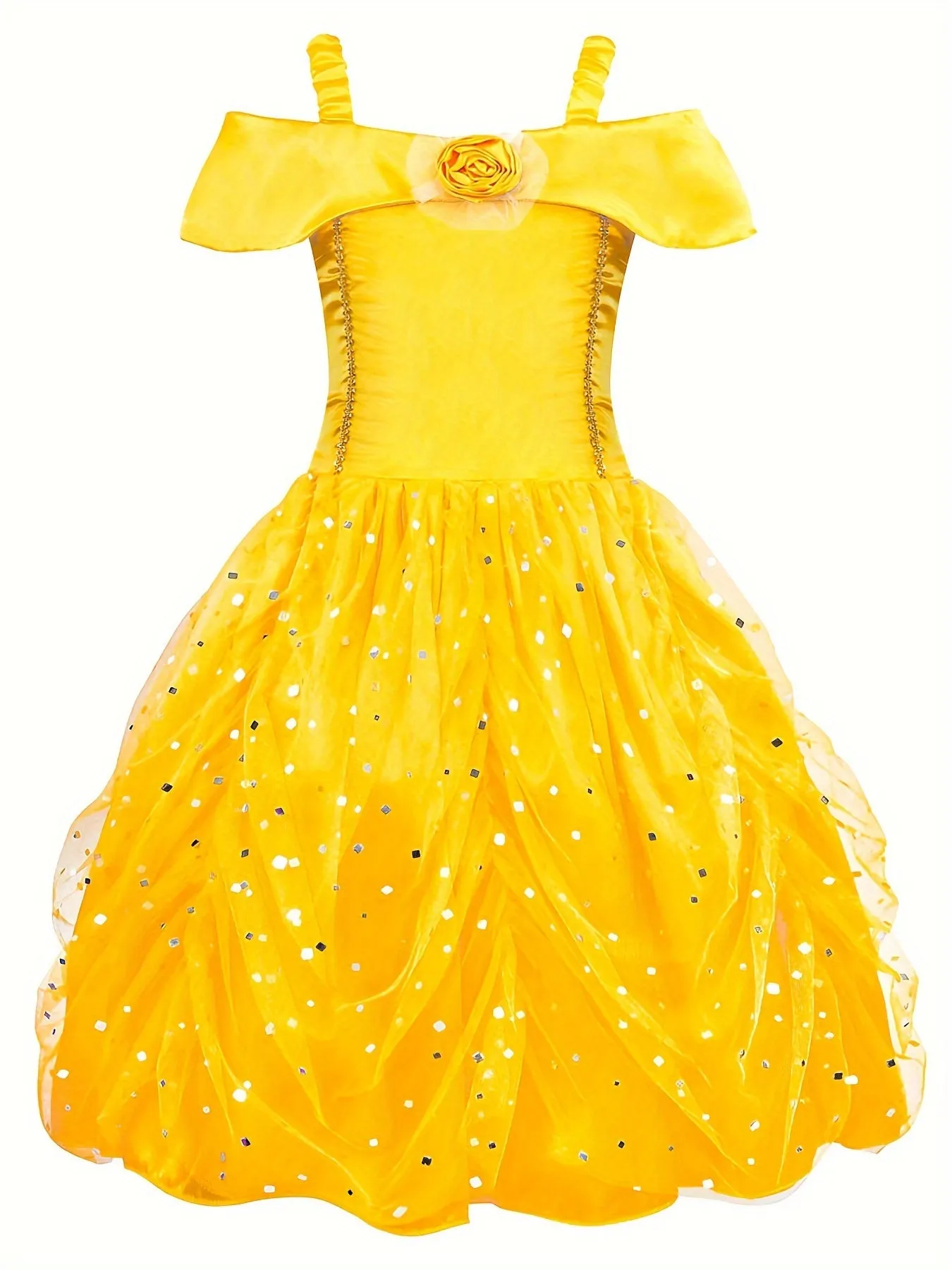 Enchanting Layered Shoulder Princess Dress Set - Complete with Accessories - Perfect for Birthday and Mardi Gras Celebrations