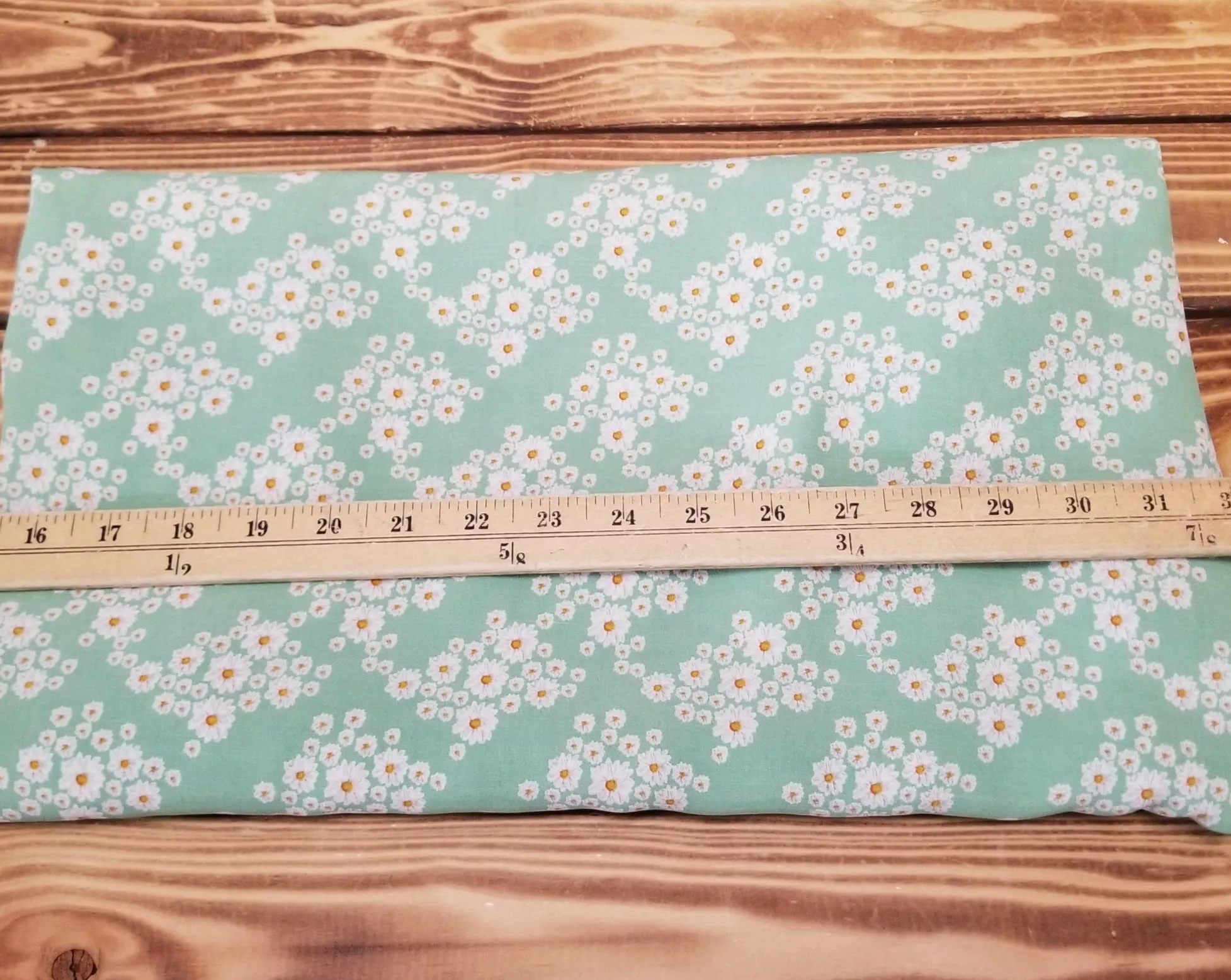 End of Bolt: 2.5 yards of Daisy Floral Mint Green Floral Rayon Textured Woven-remnant