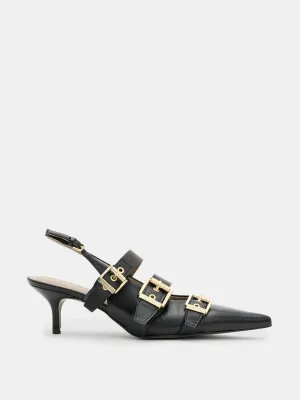 Grace leather buckled slingback heels