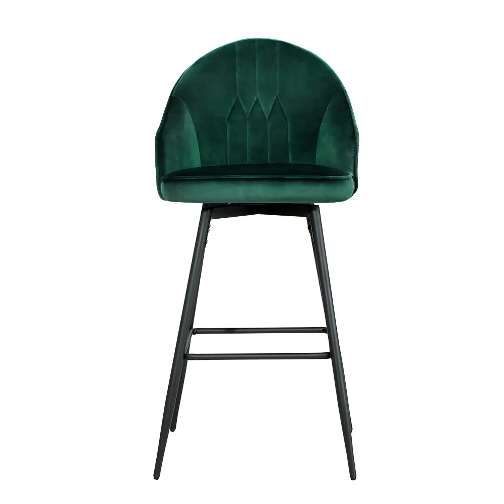 Green Velvet Swivel Bar Stools with Metal Legs - 2x Artiss