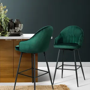 Green Velvet Swivel Bar Stools with Metal Legs - 2x Artiss
