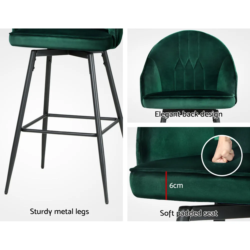 Green Velvet Swivel Bar Stools with Metal Legs - 2x Artiss