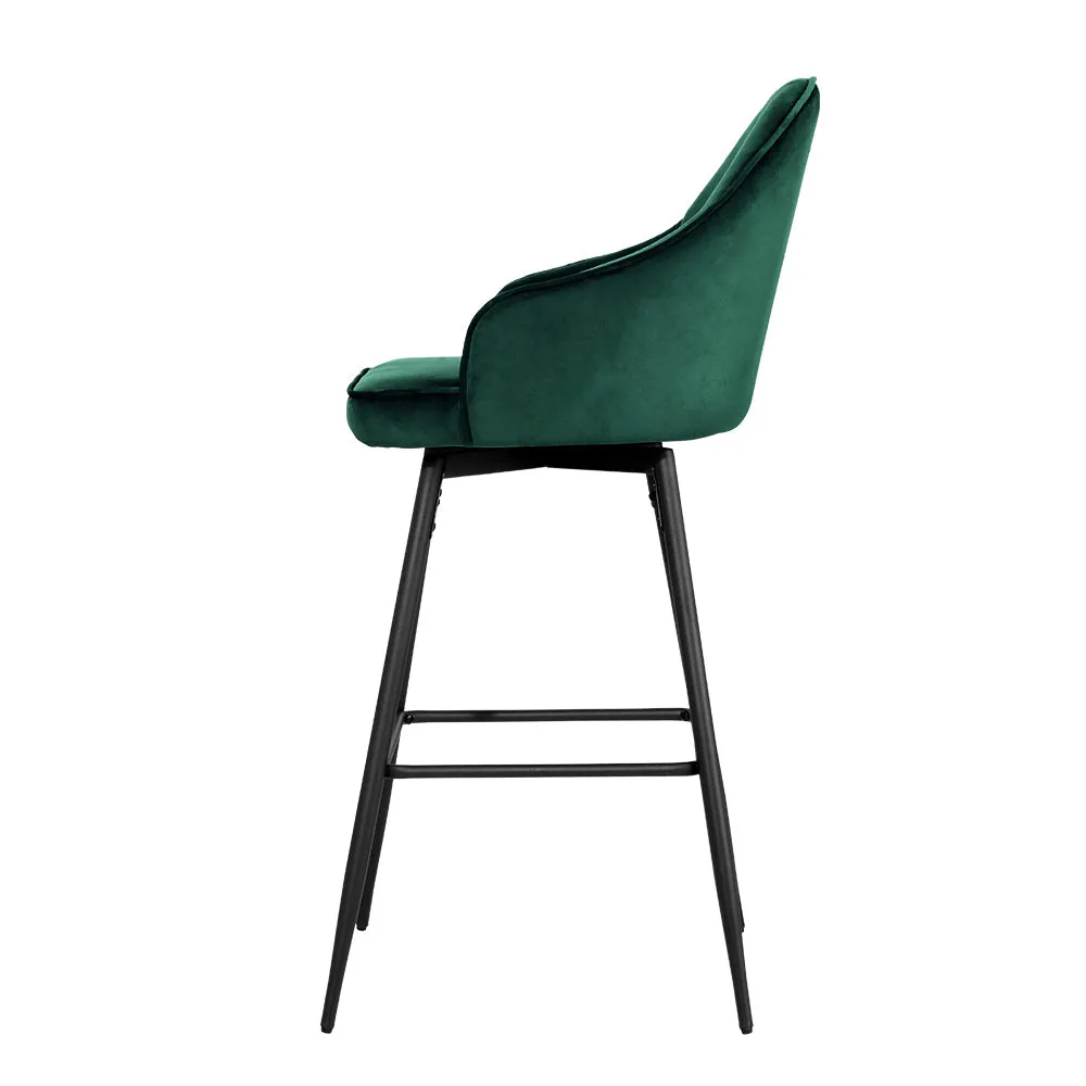 Green Velvet Swivel Bar Stools with Metal Legs - 2x Artiss