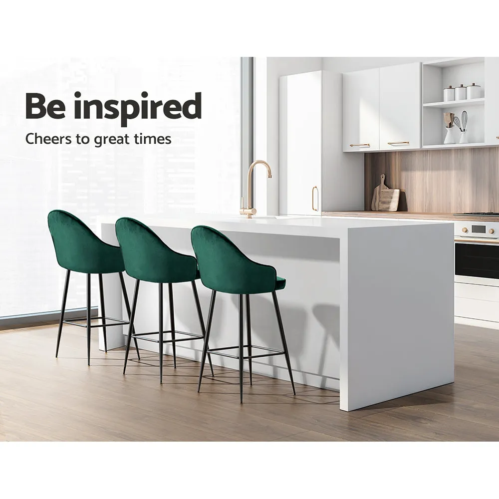 Green Velvet Swivel Bar Stools with Metal Legs - 2x Artiss