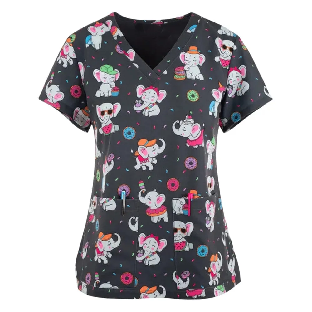 Medics Print Scrub Tops Working Uniform Nurse Scrub