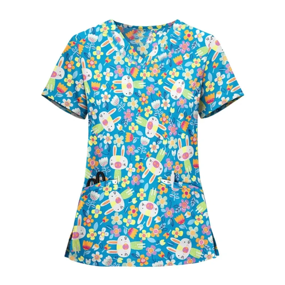 Medics Print Scrub Tops Working Uniform Nurse Scrub