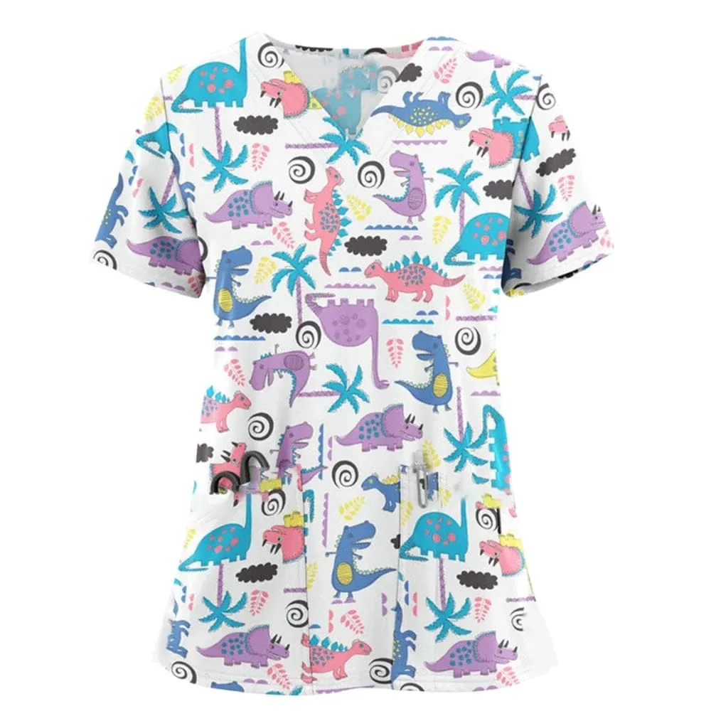 Medics Print Scrub Tops Working Uniform Nurse Scrub