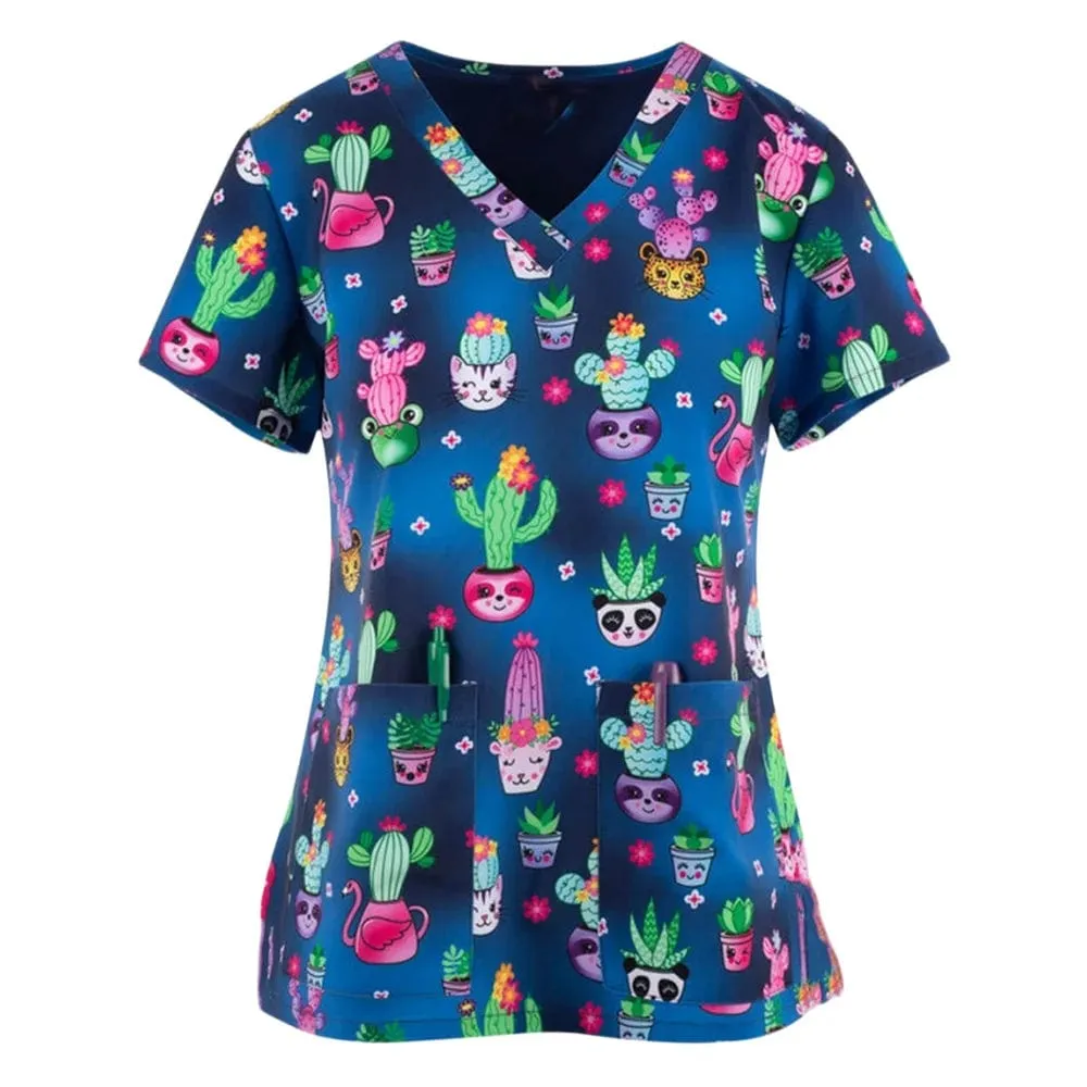 Medics Print Scrub Tops Working Uniform Nurse Scrub