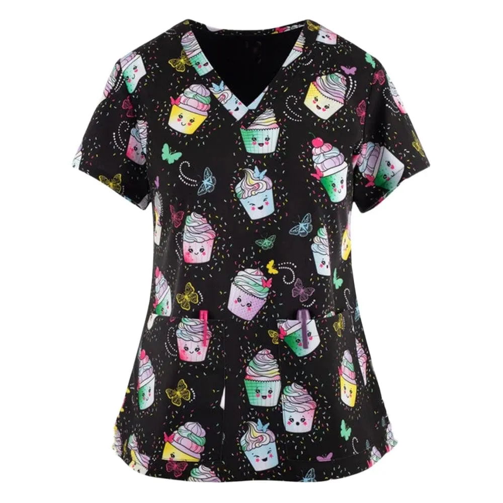 Medics Print Scrub Tops Working Uniform Nurse Scrub