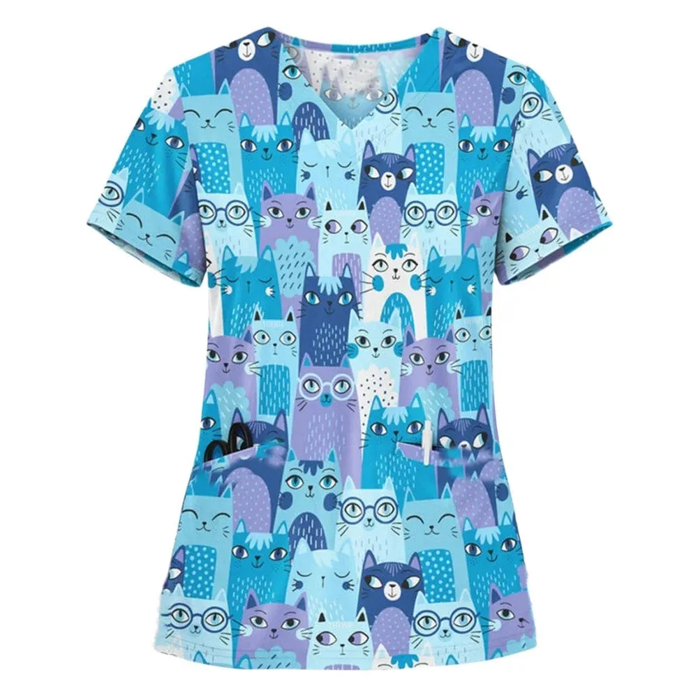 Medics Print Scrub Tops Working Uniform Nurse Scrub