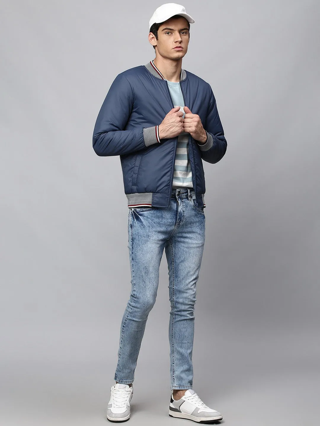 Mens Long-Sleeve Jacket - Lightweight Casual Winterwear  (Navy) Dlmjks016