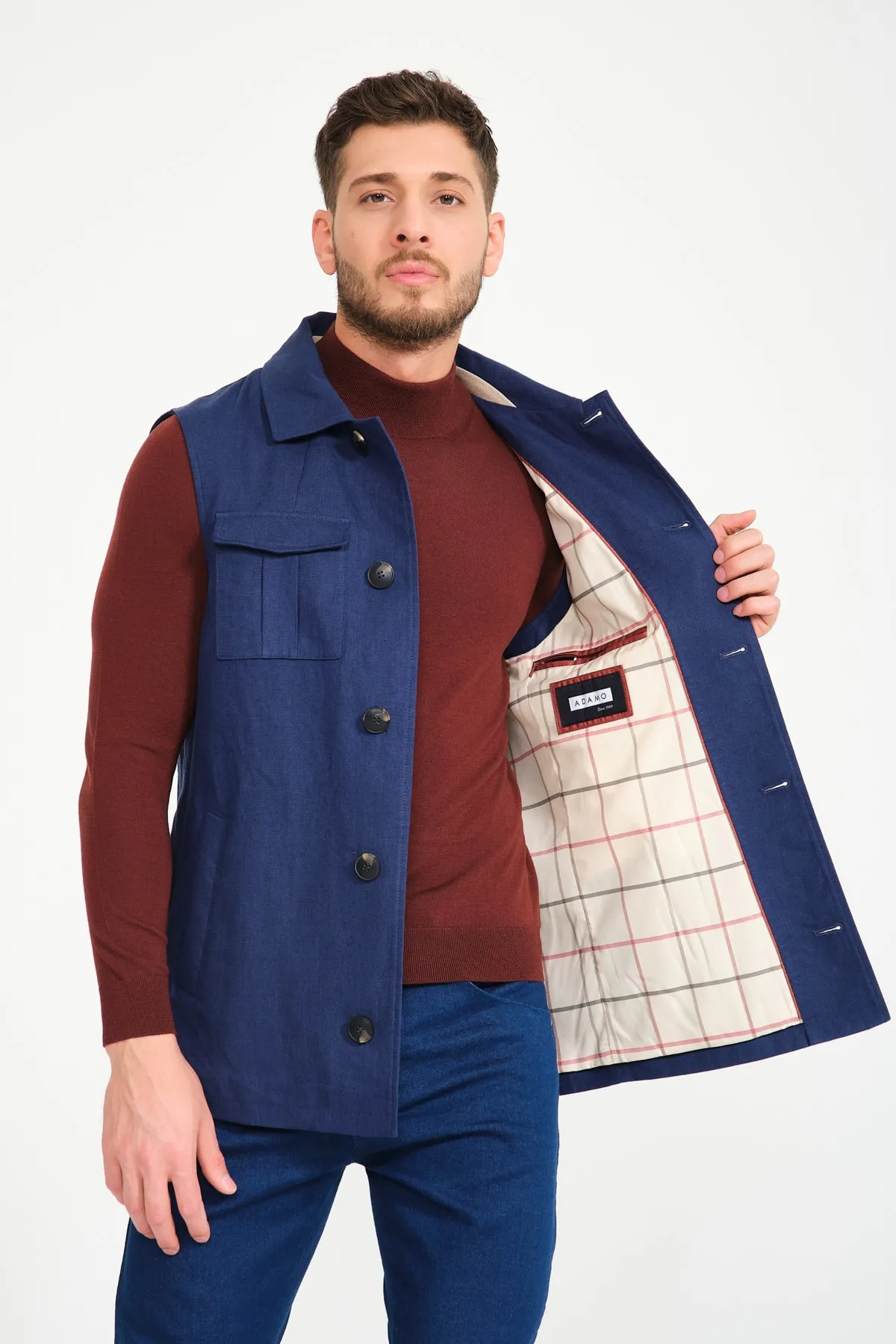 Navy Linen Vest