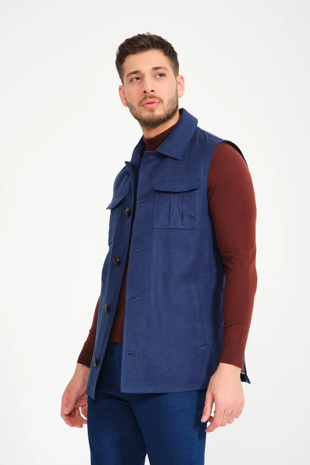Navy Linen Vest