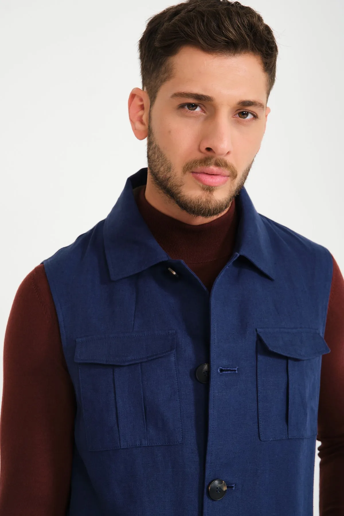Navy Linen Vest