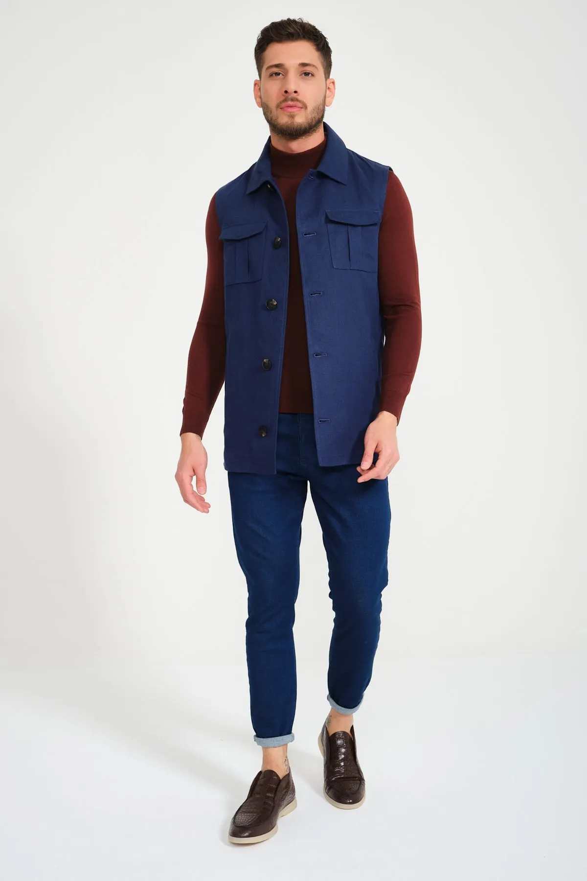 Navy Linen Vest