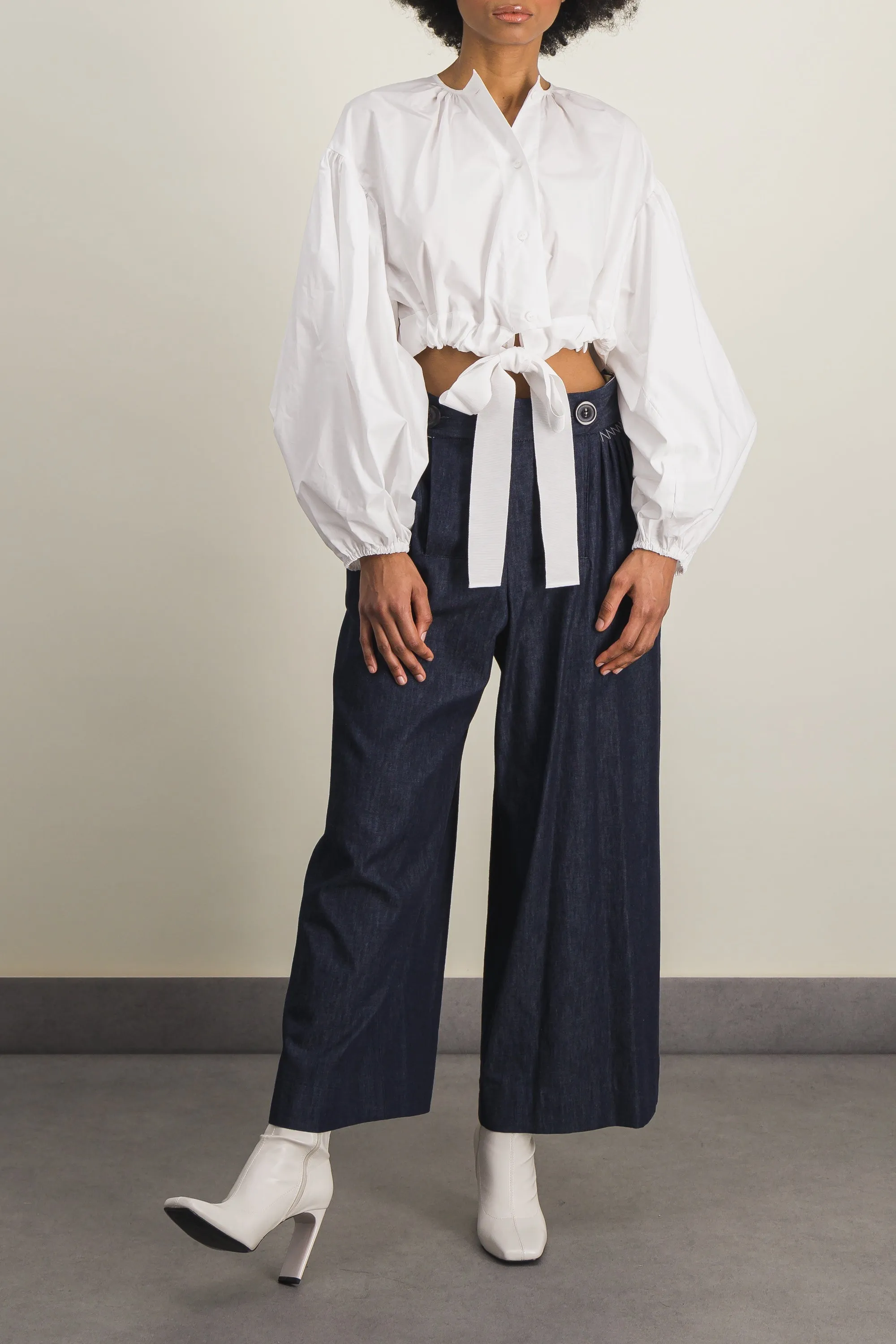 Organic cotton poplin cropped buttoned top