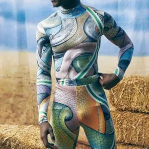 Rave Outfits Men Long Sleeve Shirt Slim Fit Printed Stretch Tight Turtlenecks