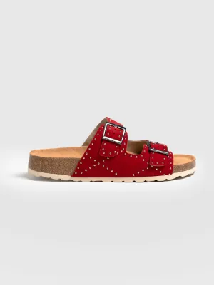 Studded Sutton Slides - Red