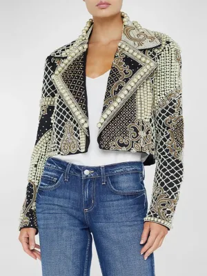 Turn-down Collar Patchworks Pearl Lapel Long Sleeve Chic Jacket