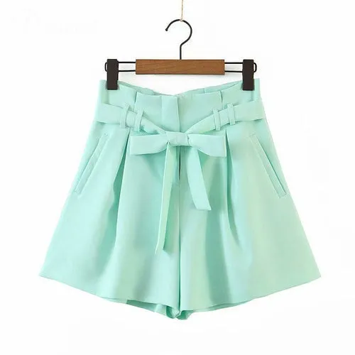 Women Two Piece Set Oversize Long Sleeve Blazer High Waist Tie Flare short pants