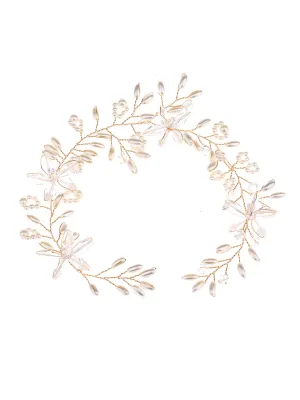 Yellow Chimes Bridal Hair Vine for Women and Girls Bridal Hair Accessories for Wedding White Headband Hair Accessories Wedding Jewellery for Women Pearl Bridal Wedding Head band Hair Vine for Girls