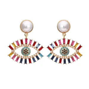 Yellow Chimes Earrings For Women Crystal Studded Evil Eye Stud Drop Earrings For Women and Girls
