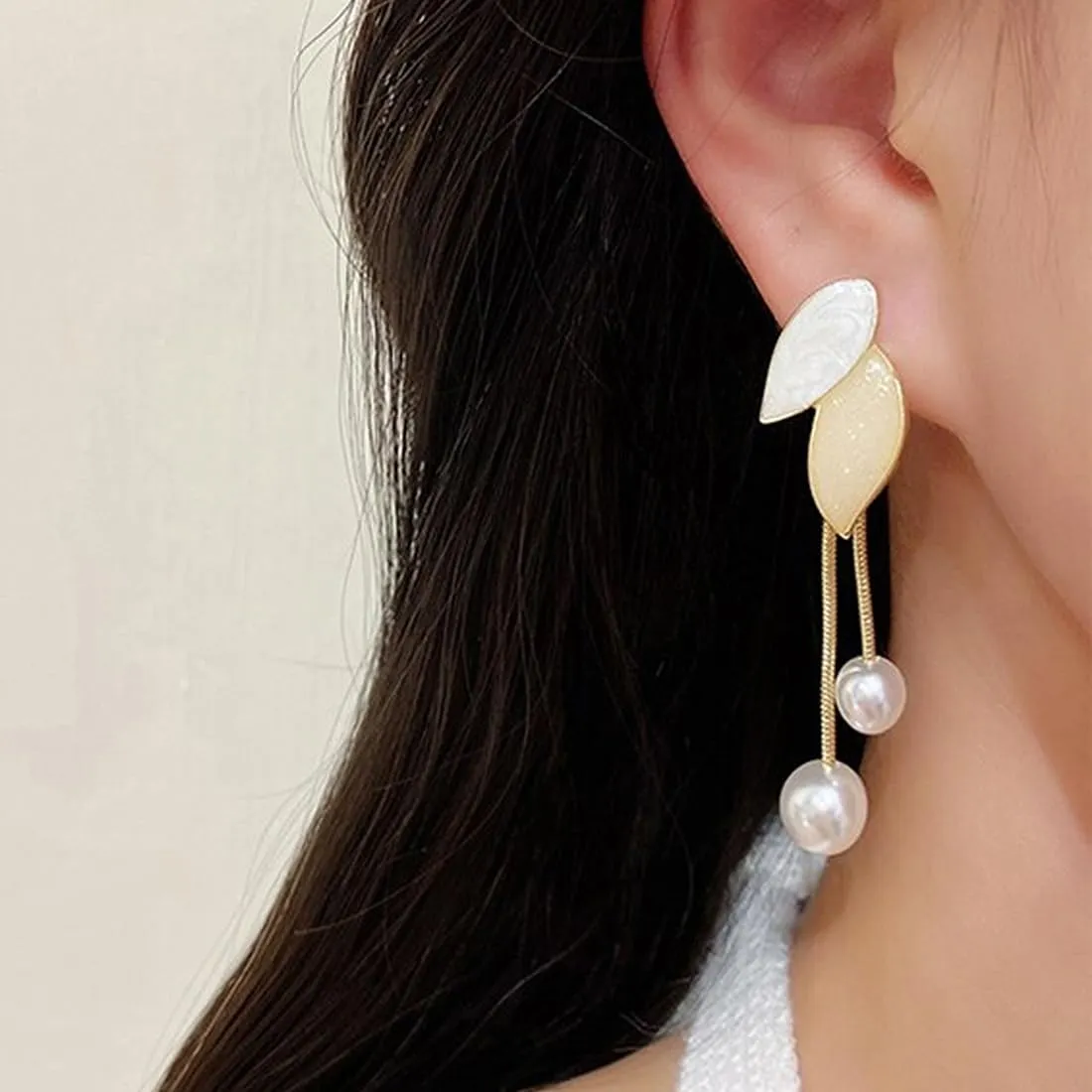 Yellow Chimes Earrings For Women Gold Tone 2 Pair Combo of Butterfly and Leaf Designed Stone Pearl Dangler Earrings For Women and Girls