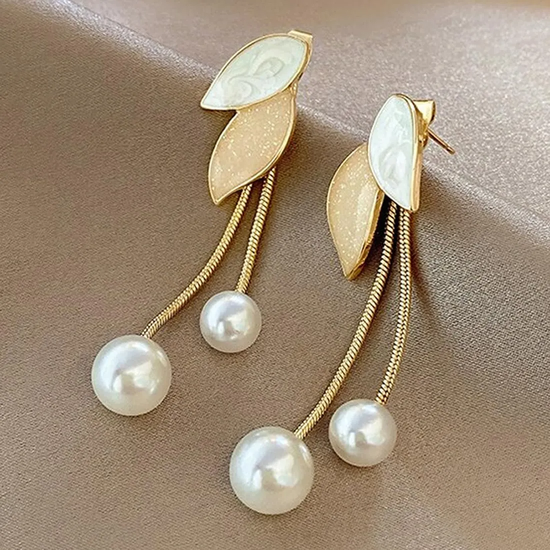 Yellow Chimes Earrings For Women Gold Tone 2 Pair Combo of Butterfly and Leaf Designed Stone Pearl Dangler Earrings For Women and Girls