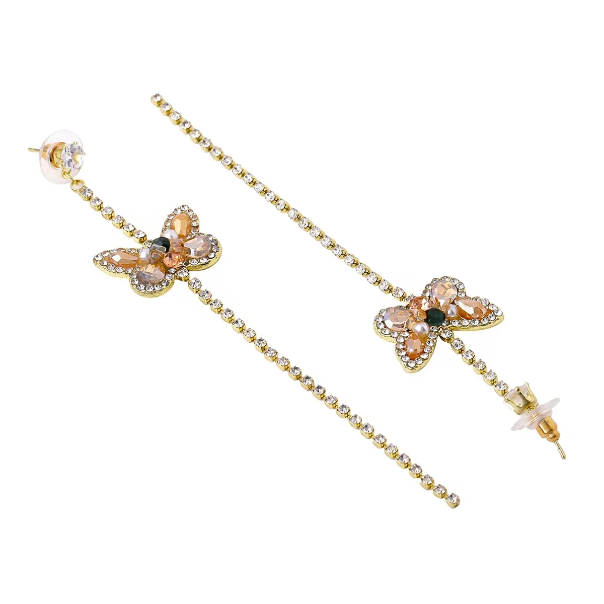 Yellow Chimes Earrings For Women Gold Tone Crystal Long Chain With Butterfly Stud Dangle Earrings For Women and Girls