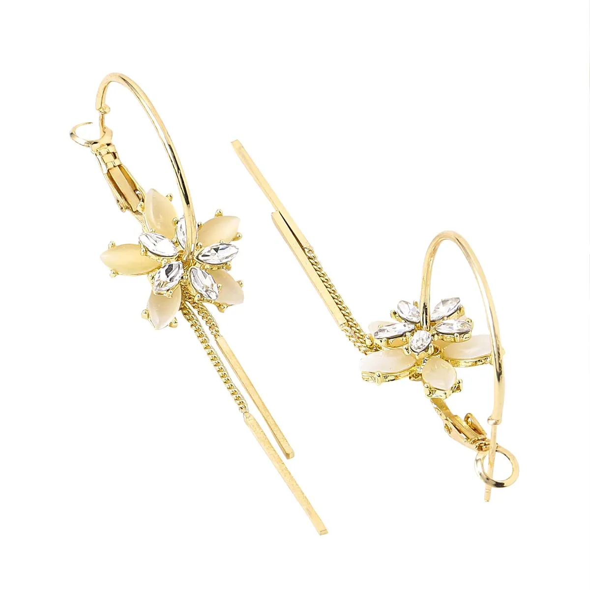 Yellow Chimes Earrings For Women Gold Tone Open Circle Hoop With Flower Long Chain Dangle Earrings For Women and Girls