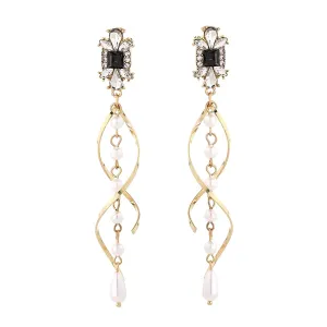 Yellow Chimes Earrings For Women Gold Toned Pearl Beaded Twisted Spiraled Long Dangler Earrings For Women and Girls
