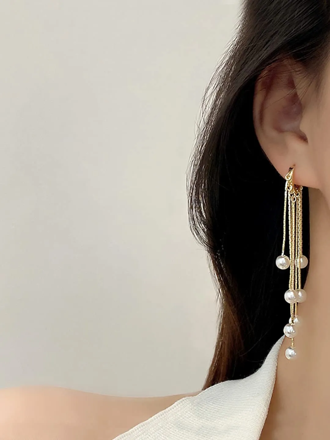 Yellow Chimes Earrings For Women Gold Toned Pearl Beads Hanging Drop Dangler Earrings For Women and Girls