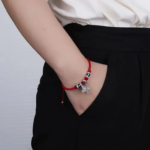 Yellow Chimes Evil Eye Bracelet for Women Combo of 3 PCs Evil Eye Beads Red Threaded Adjustable Unisex Bracelet for Men and Women.