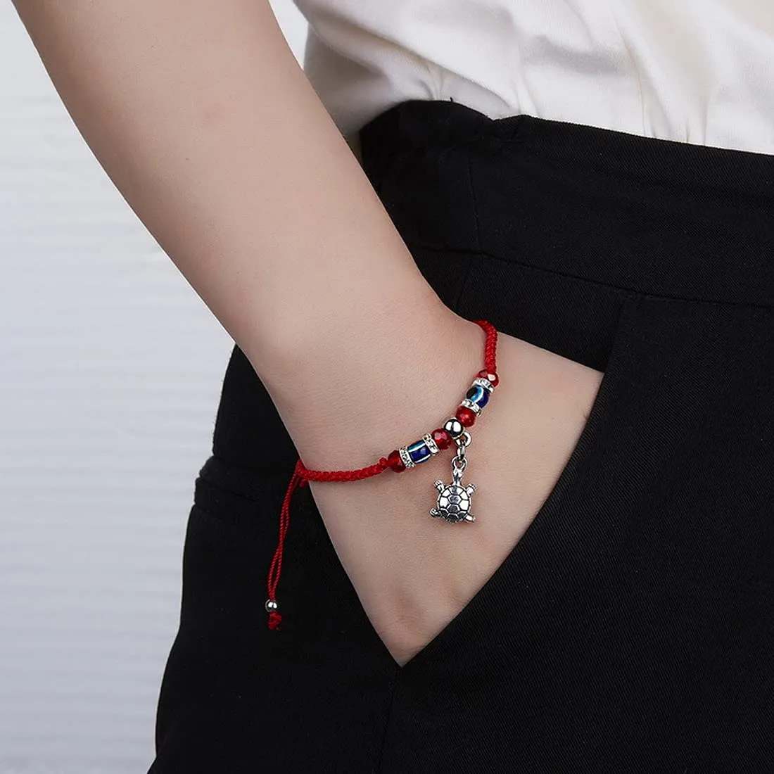 Yellow Chimes Evil Eye Bracelet for Women Combo of 3 PCs Evil Eye Beads Red Threaded Adjustable Unisex Bracelet for Men and Women.