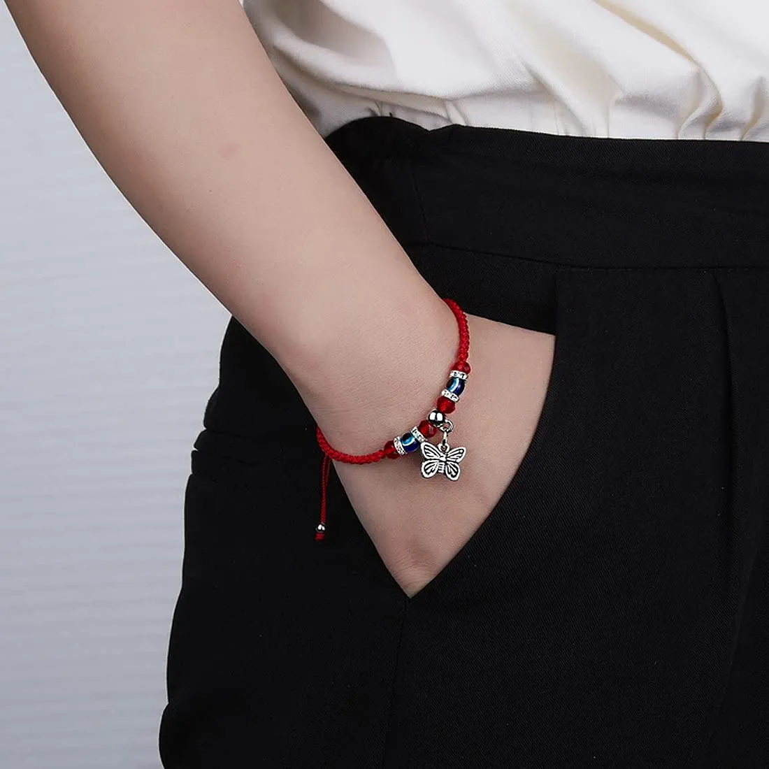 Yellow Chimes Evil Eye Bracelet for Women Combo of 3 PCs Evil Eye Beads Red Threaded Adjustable Unisex Bracelet for Men and Women.