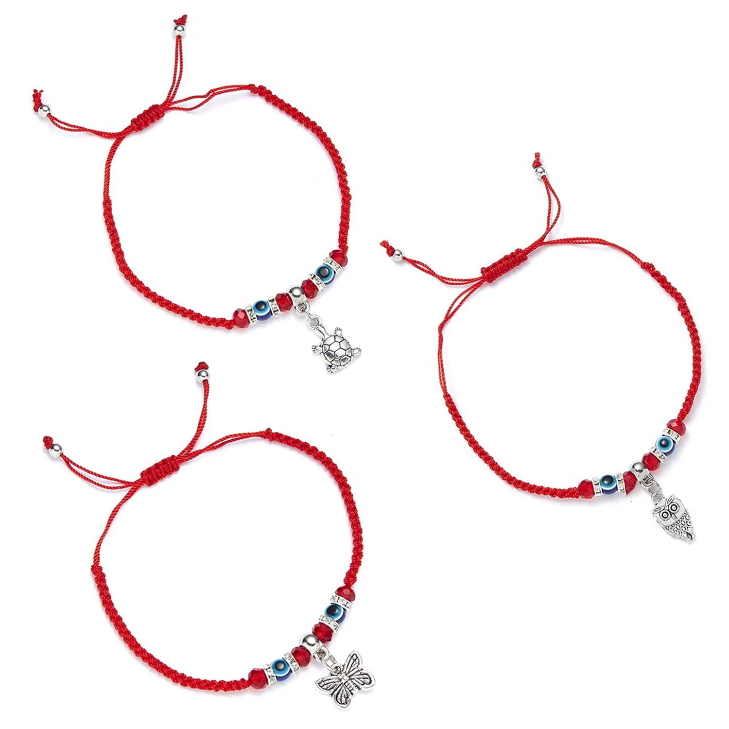 Yellow Chimes Evil Eye Bracelet for Women Combo of 3 PCs Evil Eye Beads Red Threaded Adjustable Unisex Bracelet for Men and Women.