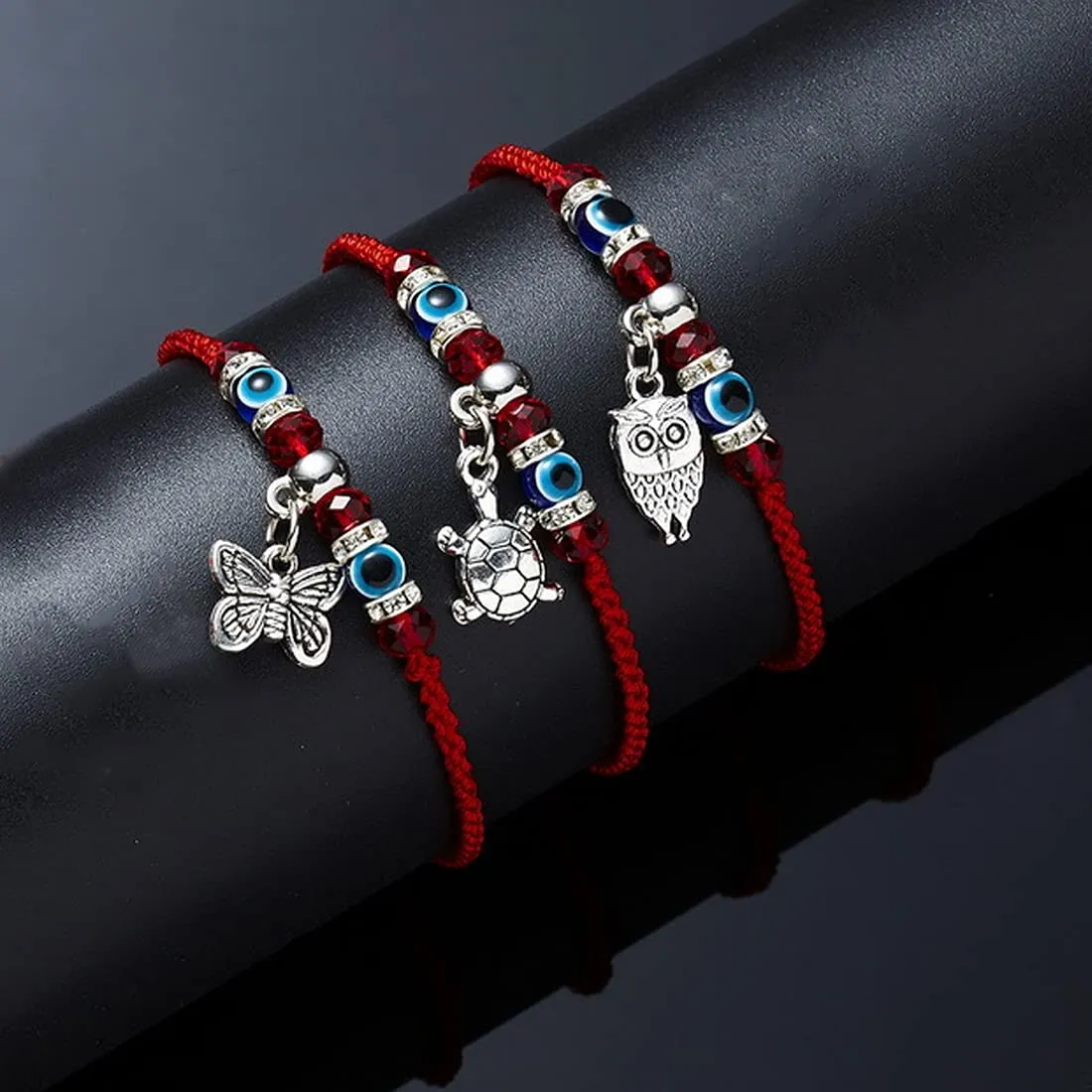 Yellow Chimes Evil Eye Bracelet for Women Combo of 3 PCs Evil Eye Beads Red Threaded Adjustable Unisex Bracelet for Men and Women.